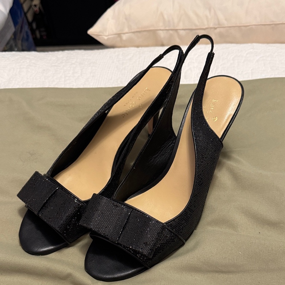 Kate Spade Glitter Black Slingback Bow Heels